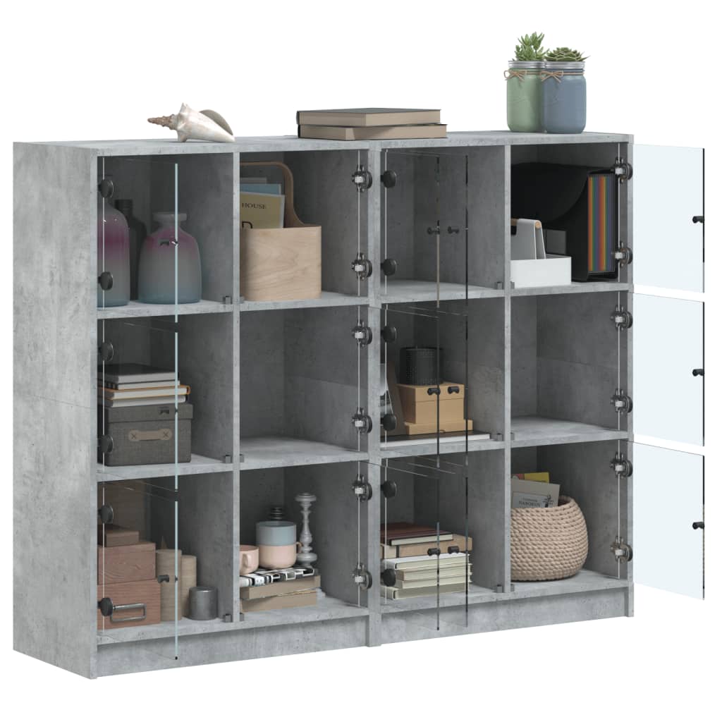 vidaXL Biblioteczka z drzwiczkami, szarość betonu, 136x37x109 cm