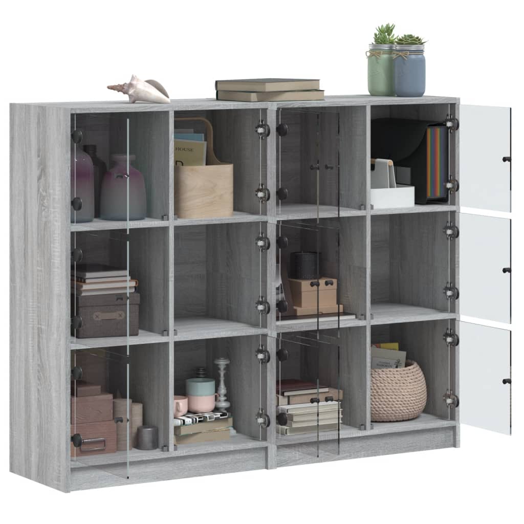 vidaXL Biblioteczka z drzwiczkami, szary dąb sonoma, 136x37x109 cm
