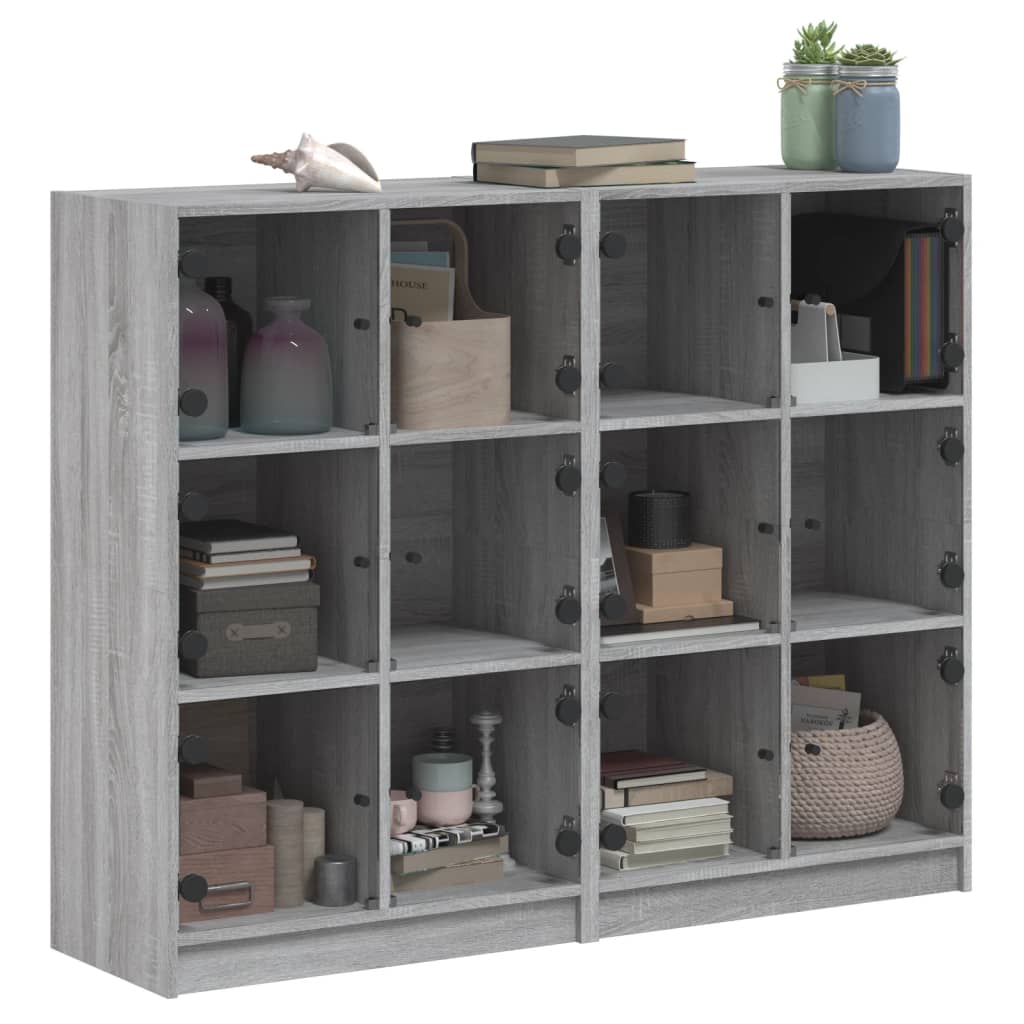 vidaXL Biblioteczka z drzwiczkami, szary dąb sonoma, 136x37x109 cm