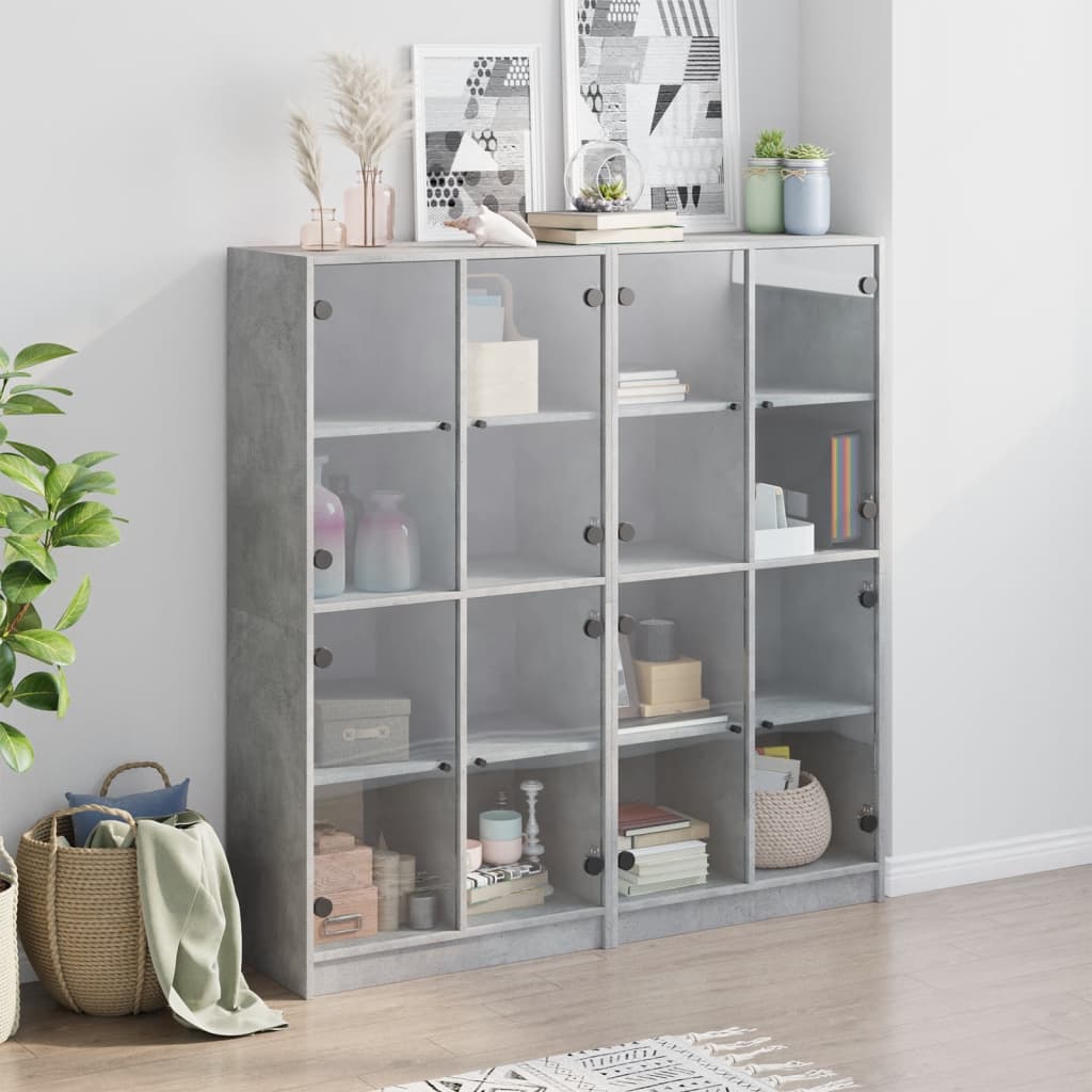 vidaXL Biblioteczka z drzwiczkami, szarość betonu, 136x37x142 cm