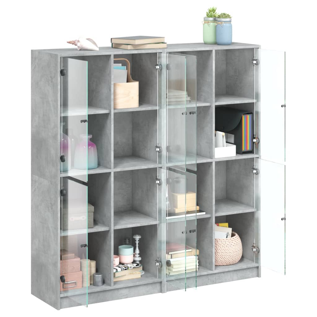vidaXL Biblioteczka z drzwiczkami, szarość betonu, 136x37x142 cm