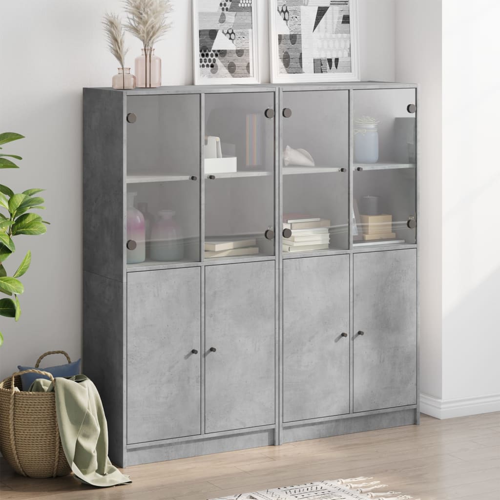 vidaXL Biblioteczka z drzwiczkami, szarość betonu, 136x37x142 cm