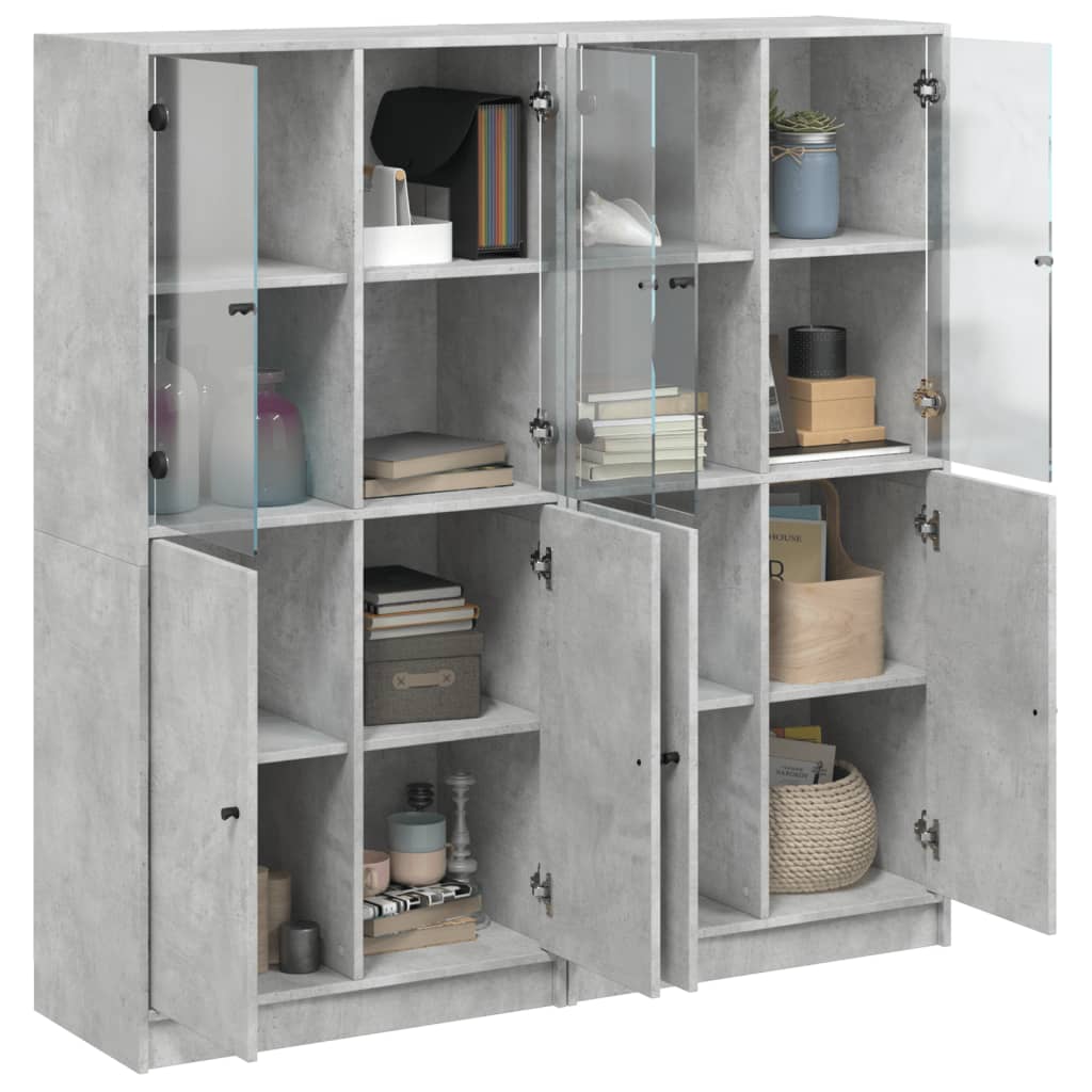 vidaXL Biblioteczka z drzwiczkami, szarość betonu, 136x37x142 cm