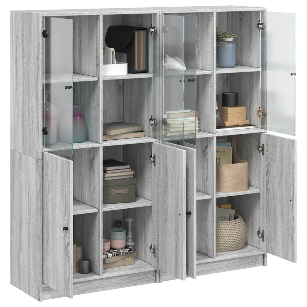 vidaXL Biblioteczka z drzwiczkami, szary dąb sonoma, 136x37x142 cm