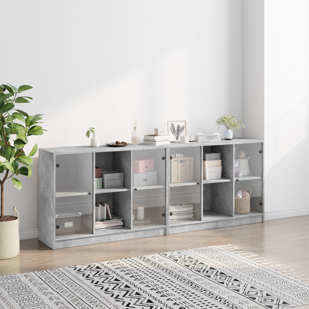 vidaXL Biblioteczka z drzwiczkami, szarość betonu, 204x37x75 cm