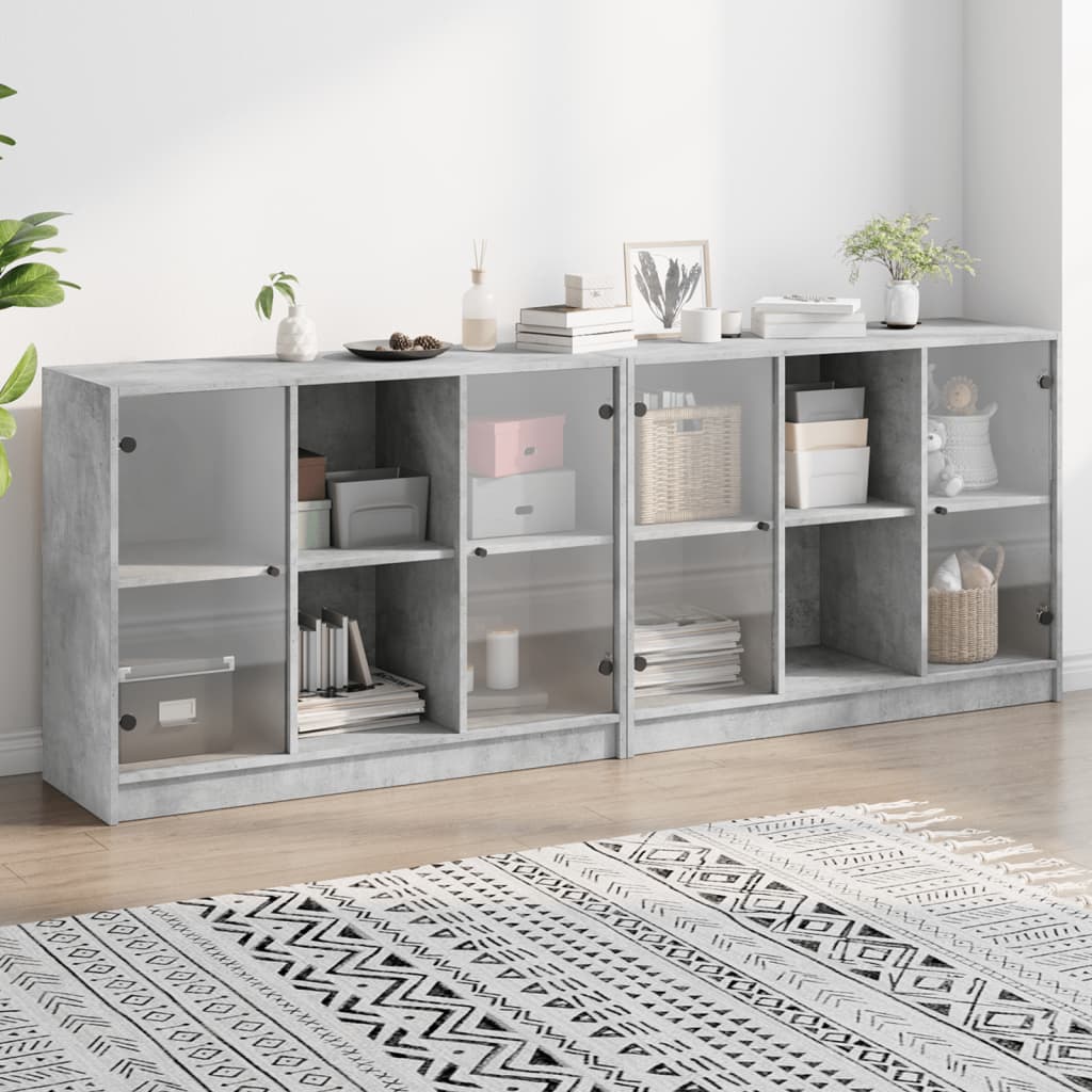 vidaXL Biblioteczka z drzwiczkami, szarość betonu, 204x37x75 cm