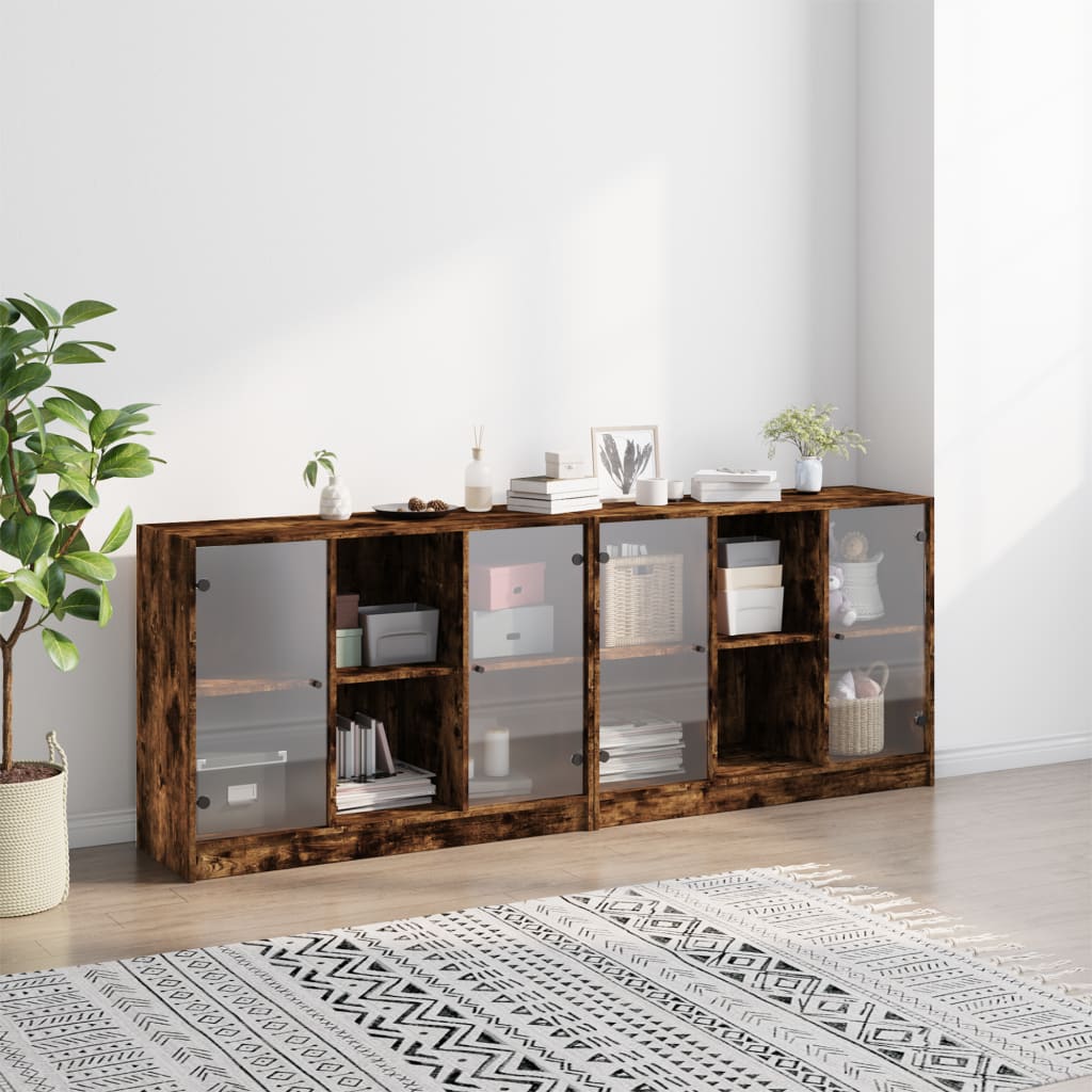 vidaXL Biblioteczka z drzwiczkami, przydymiony dąb, 204x37x75 cm