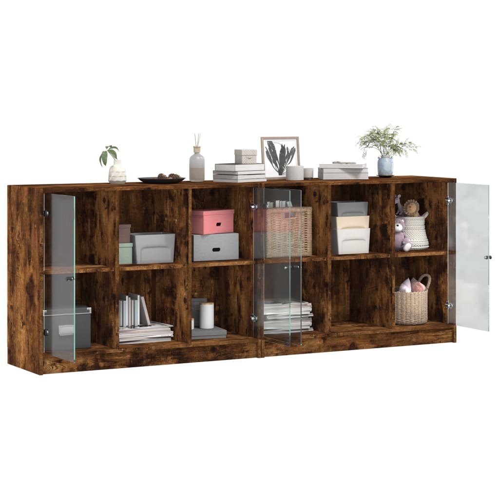 vidaXL Biblioteczka z drzwiczkami, przydymiony dąb, 204x37x75 cm