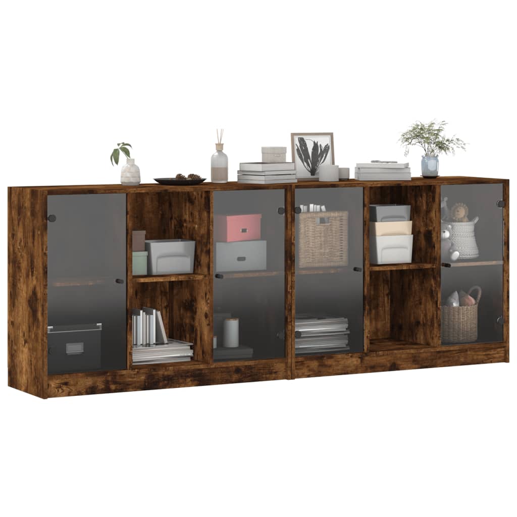 vidaXL Biblioteczka z drzwiczkami, przydymiony dąb, 204x37x75 cm