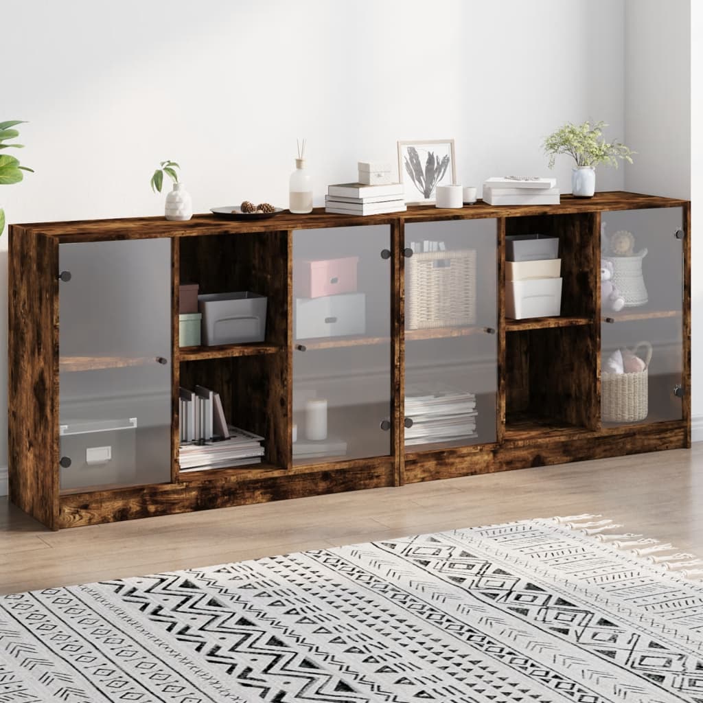 vidaXL Biblioteczka z drzwiczkami, przydymiony dąb, 204x37x75 cm