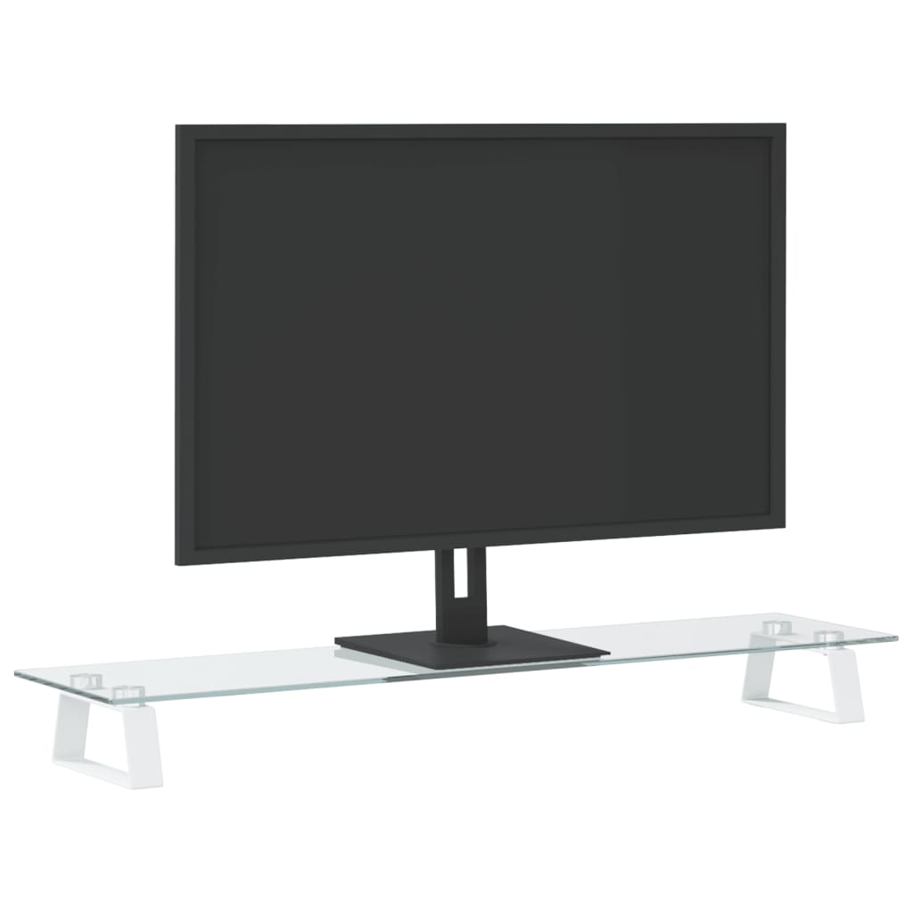 vidaXL Podstawka pod monitor, biała, 80x20x8 cm, szkło i metal