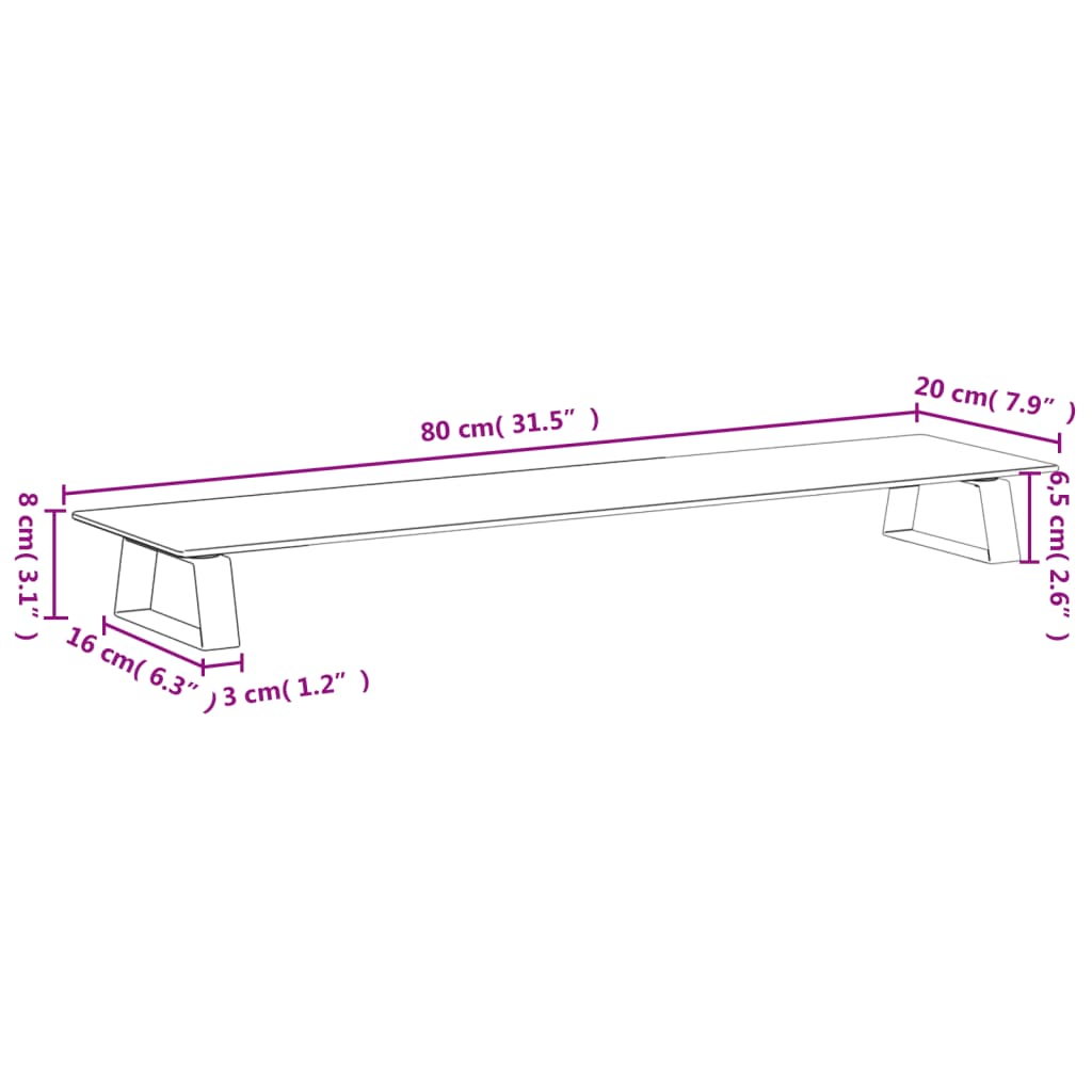 vidaXL Podstawka pod monitor, biała, 80x20x8 cm, szkło i metal