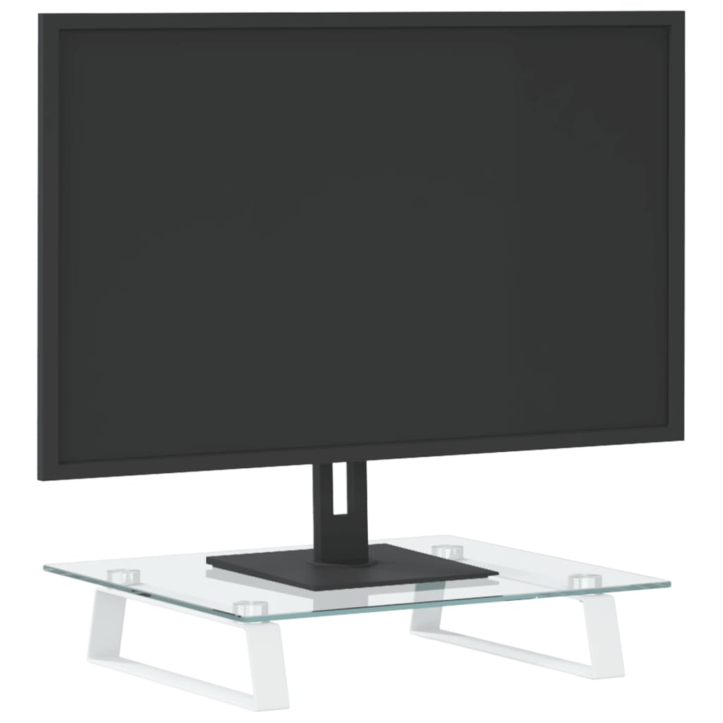 vidaXL Podstawka pod monitor, biała, 40x35x8 cm, szkło i metal