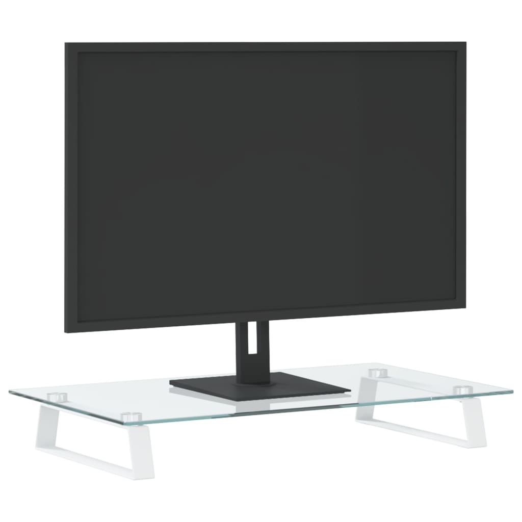 vidaXL Podstawka pod monitor, biała, 60x35x8 cm, szkło i metal