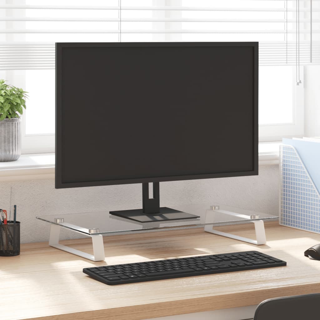 vidaXL Podstawka pod monitor, biała, 60x35x8 cm, szkło i metal
