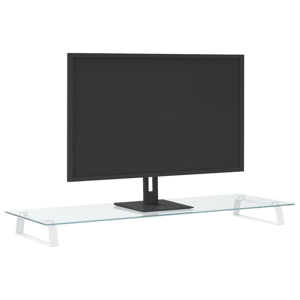vidaXL Podstawka pod monitor, biała, 100x35x8 cm, szkło i metal