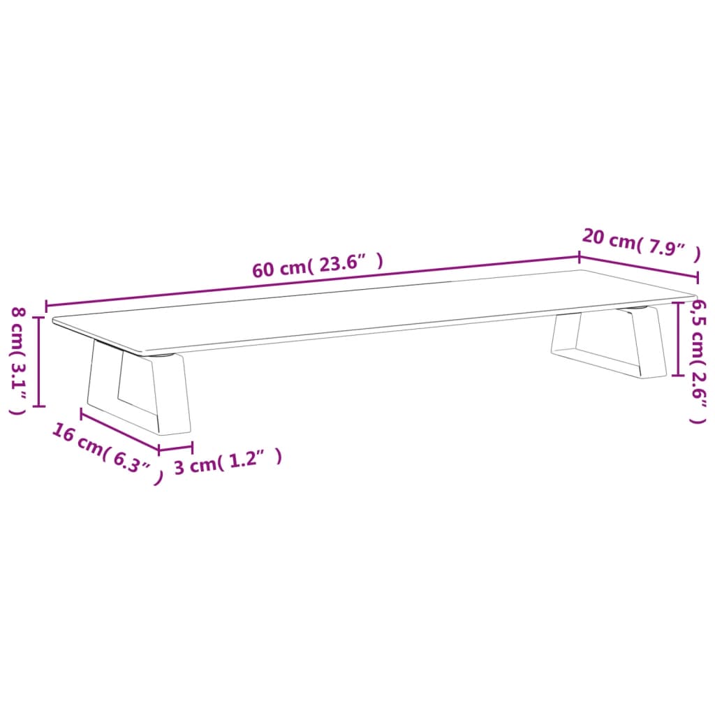 vidaXL Podstawka pod monitor, czarna, 60x20x8 cm, szkło i metal