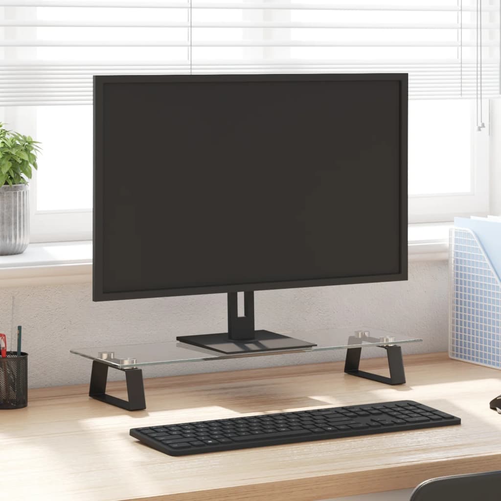 vidaXL Podstawka pod monitor, czarna, 60x20x8 cm, szkło i metal
