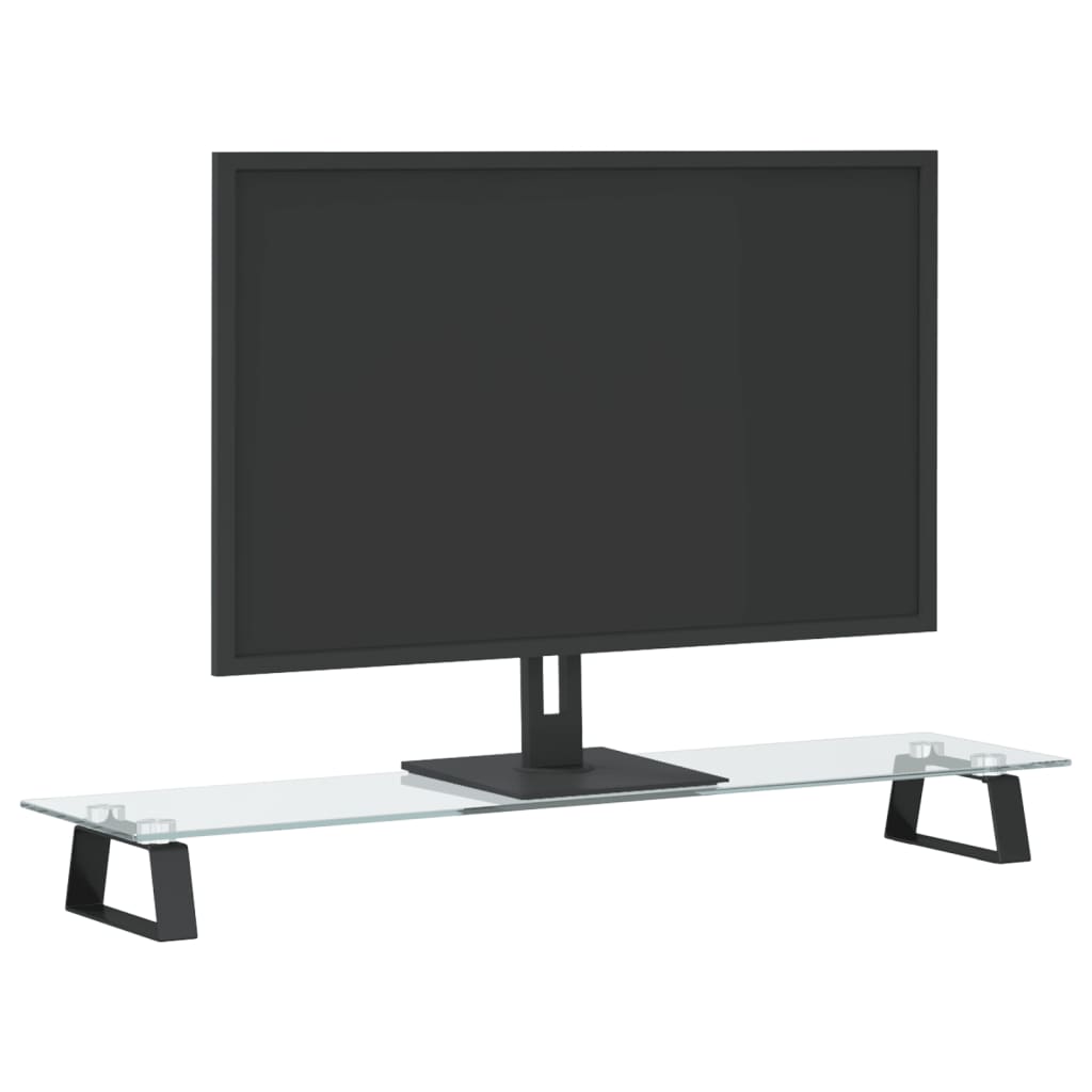 vidaXL Podstawka pod monitor, czarna, 80x20x8cm, szkło hartowane metal