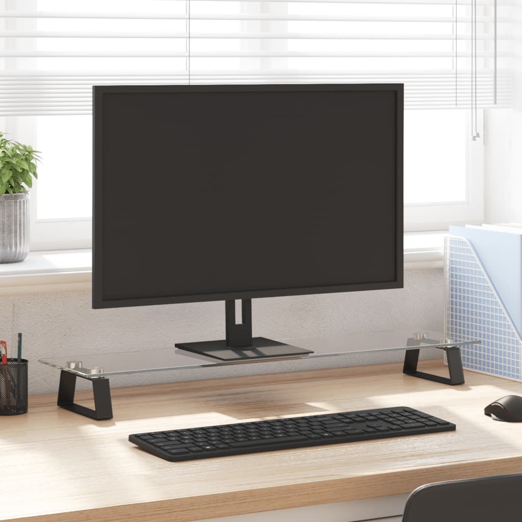 vidaXL Podstawka pod monitor, czarna, 80x20x8cm, szkło hartowane metal