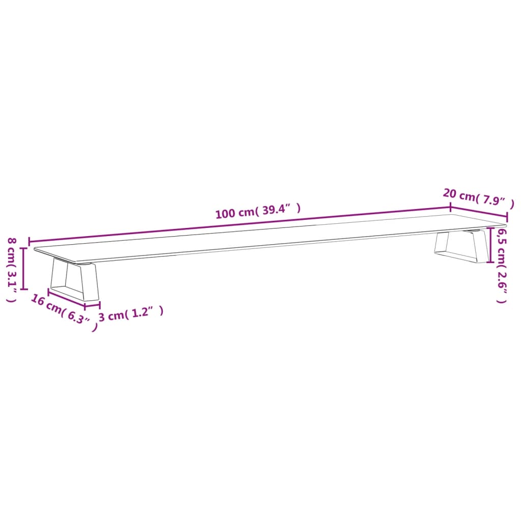 vidaXL Podstawka pod monitor, czarna, 100x20x8cm szkło hartowane metal