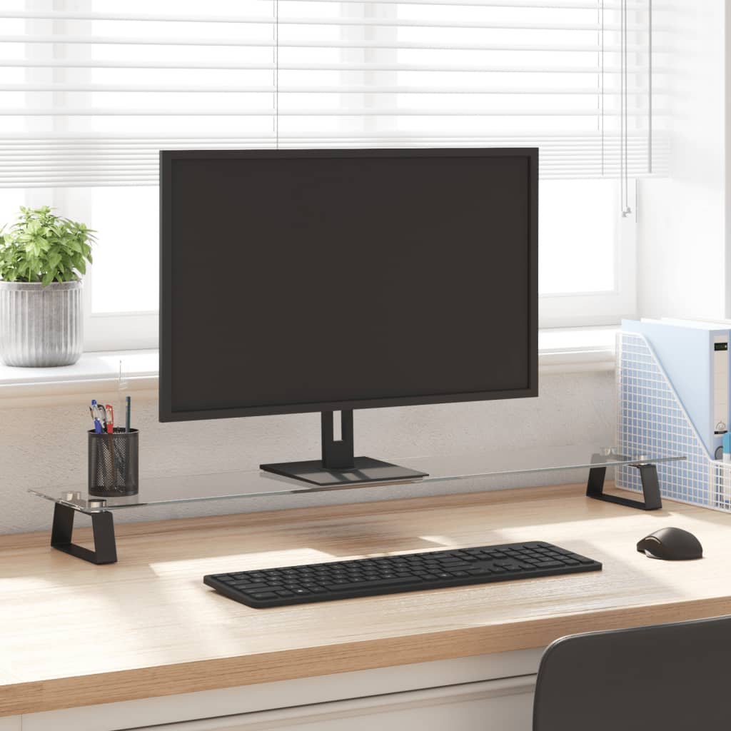 vidaXL Podstawka pod monitor, czarna, 100x20x8cm szkło hartowane metal