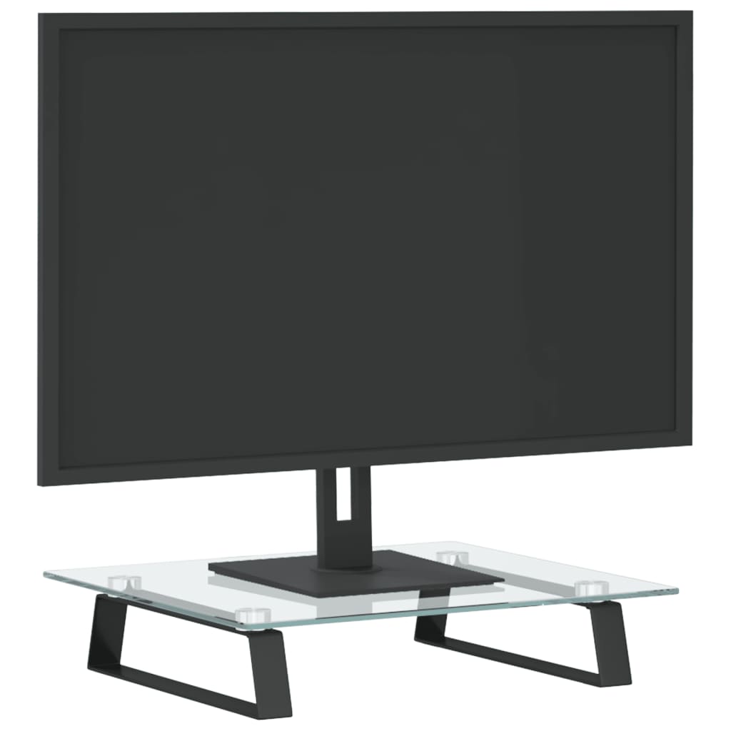 vidaXL Podstawka pod monitor, czarna, 40x35x8cm, szkło hartowane metal