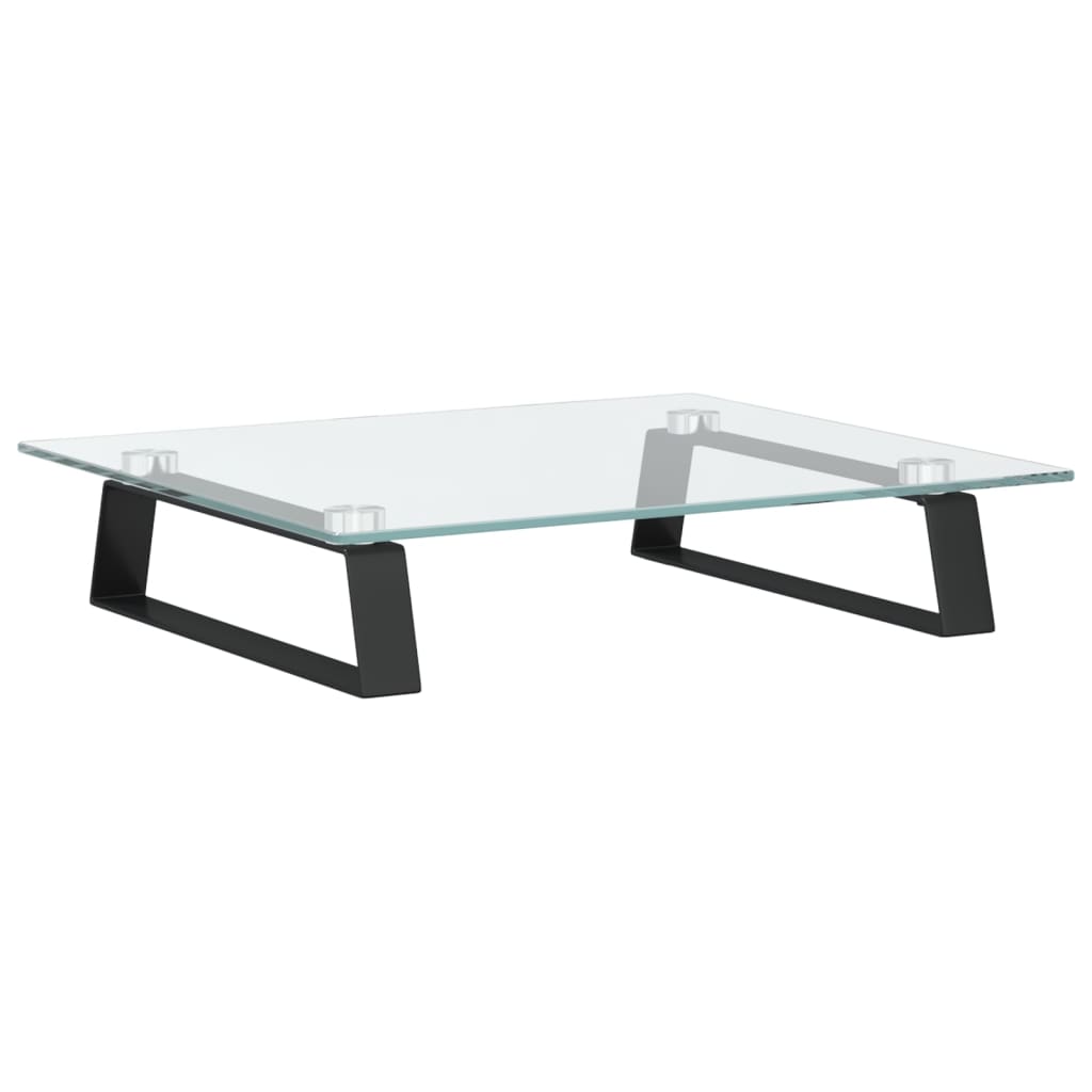 vidaXL Podstawka pod monitor, czarna, 40x35x8cm, szkło hartowane metal