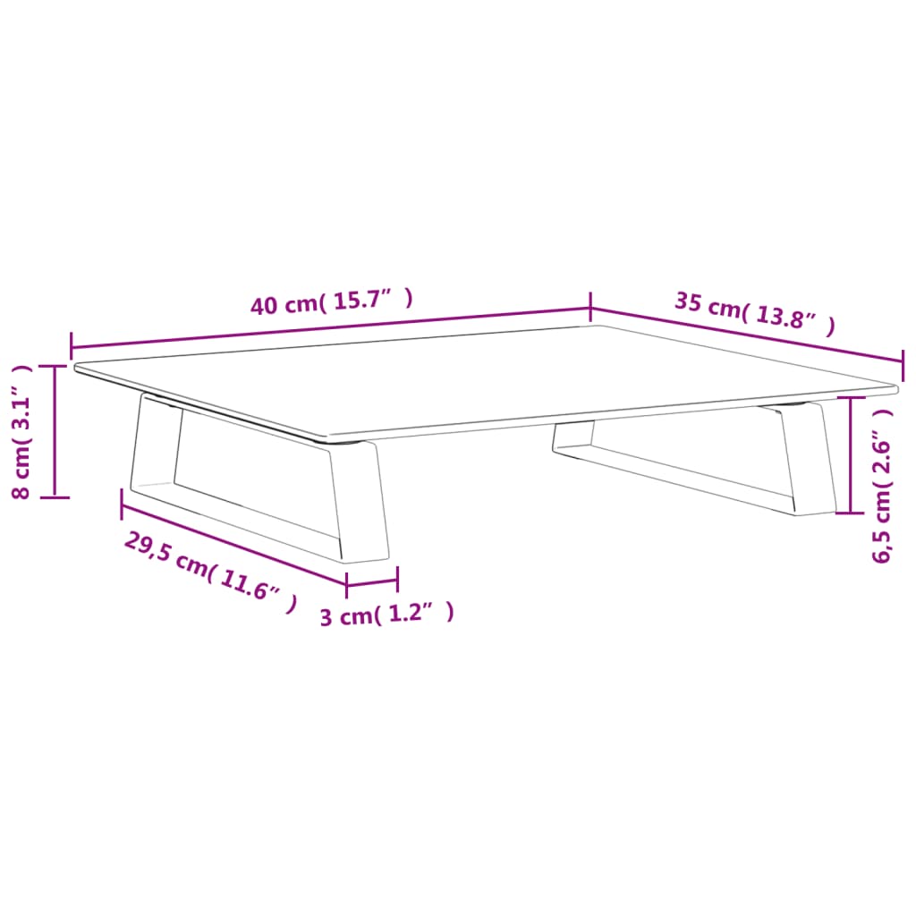 vidaXL Podstawka pod monitor, czarna, 40x35x8cm, szkło hartowane metal