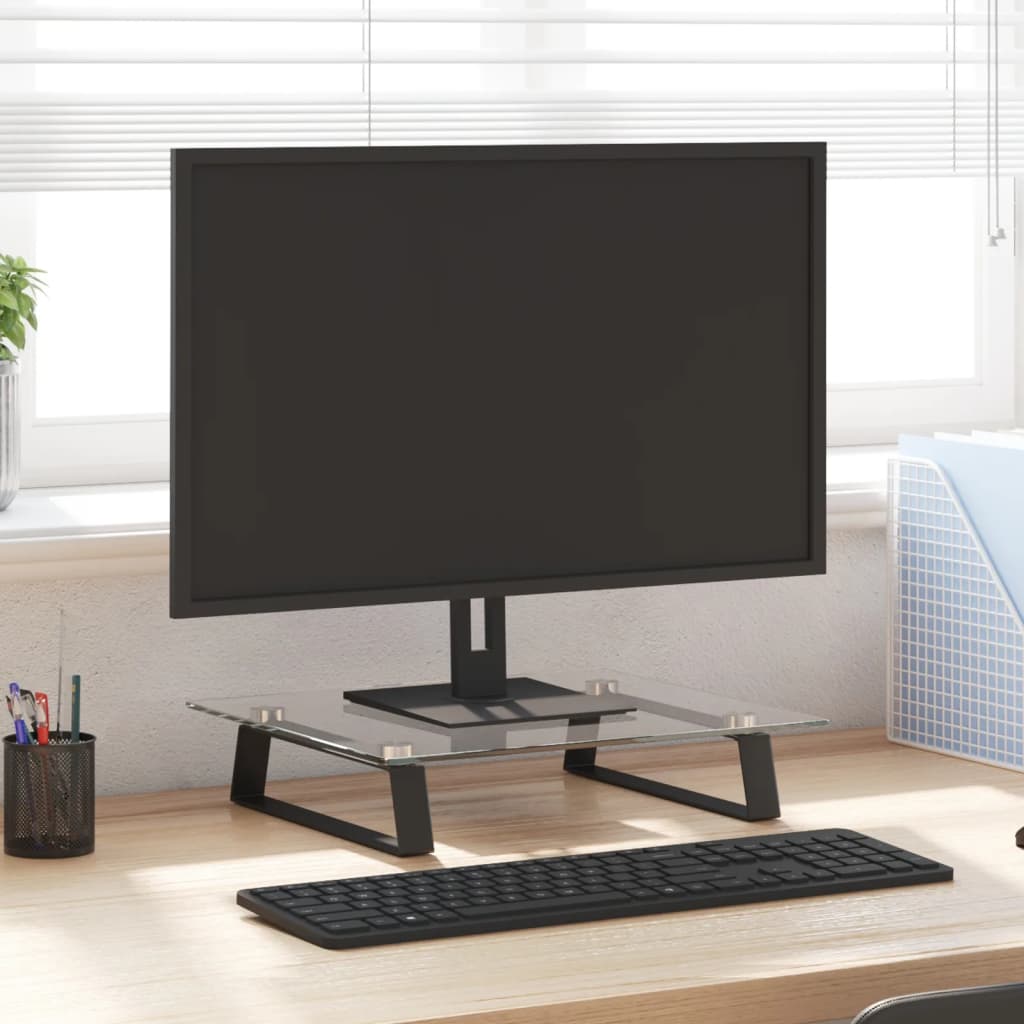 vidaXL Podstawka pod monitor, czarna, 40x35x8cm, szkło hartowane metal