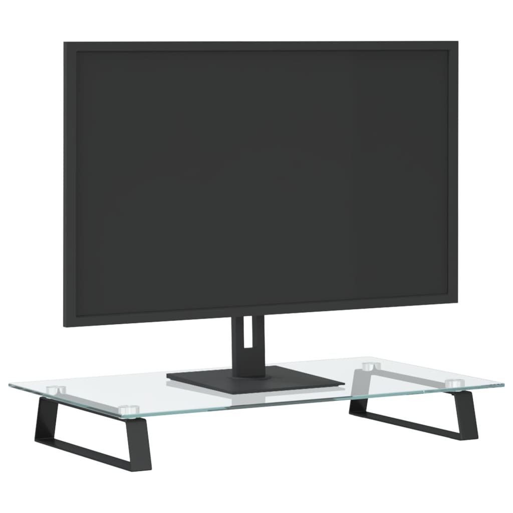 vidaXL Podstawka pod monitor, czarna, 60x35x8cm, szkło hartowane metal