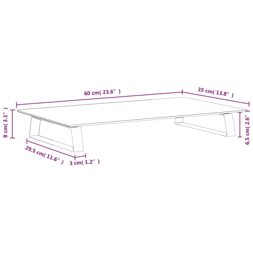 vidaXL Podstawka pod monitor, czarna, 60x35x8cm, szkło hartowane metal