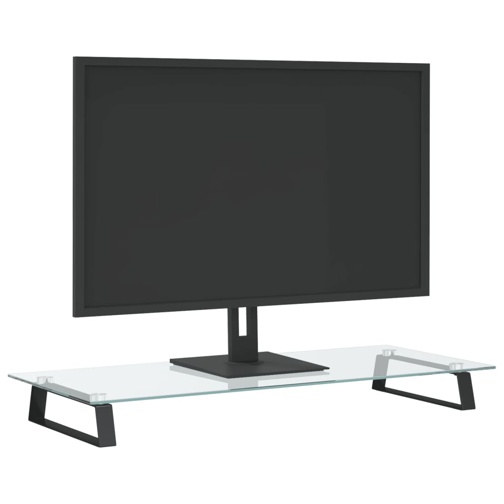 vidaXL Podstawka pod monitor, czarna, 80x35x8cm, szkło hartowane metal