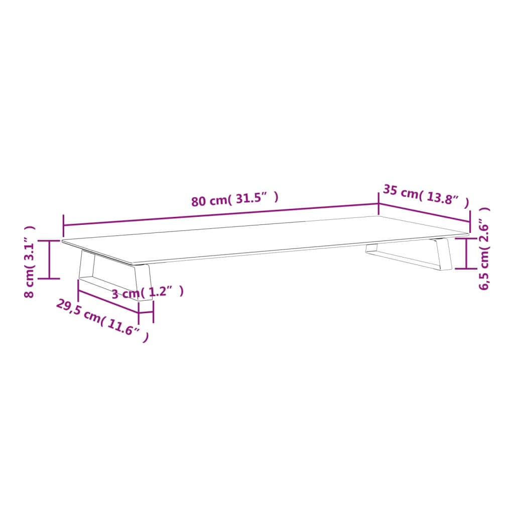 vidaXL Podstawka pod monitor, czarna, 80x35x8cm, szkło hartowane metal