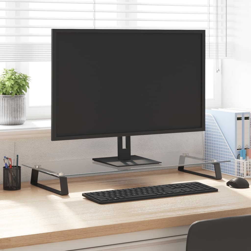 vidaXL Podstawka pod monitor, czarna, 80x35x8cm, szkło hartowane metal