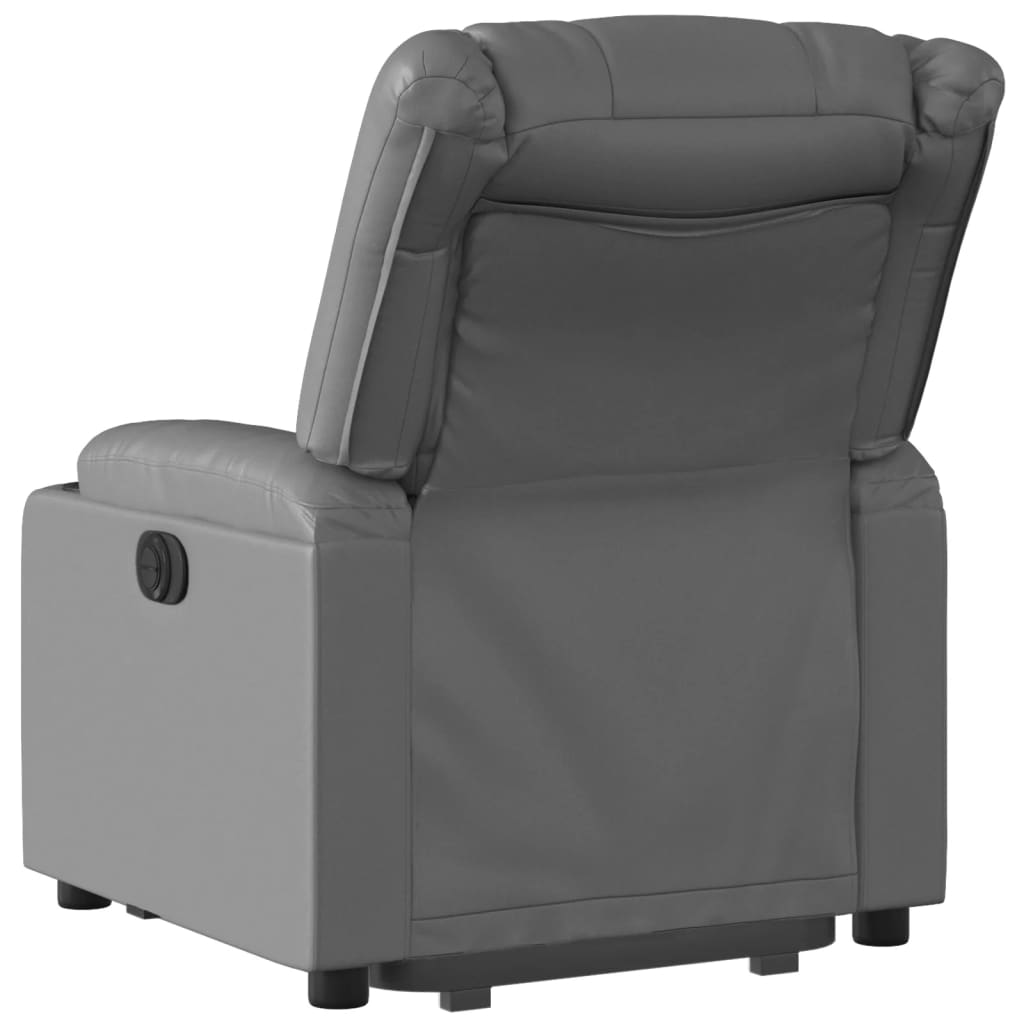 vidaXL Podnoszony fotel rozkładany, szary, obity sztuczną skórą
