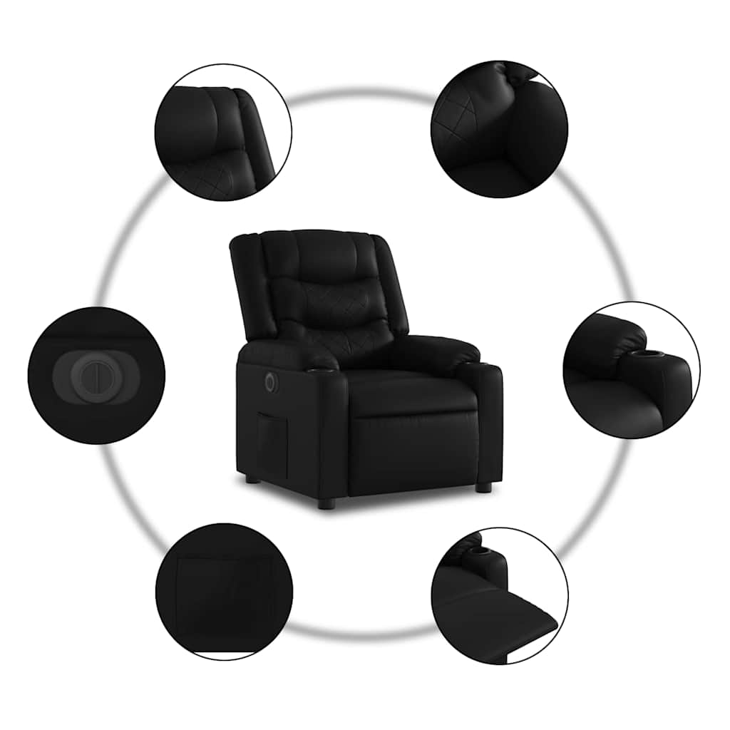 vidaXL Rozkładany fotel pionizujący, elektryczny, czarny, ekoskóra