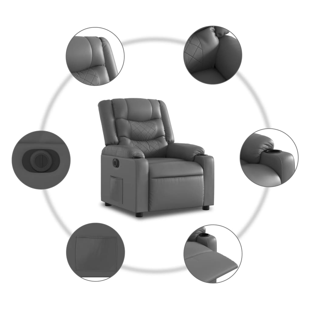 vidaXL Rozkładany fotel pionizujący, elektryczny, szary, ekoskóra