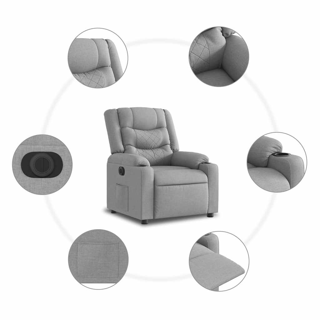 vidaXL Elektryczny fotel rozkładany, jasnoszary, obity tkaniną