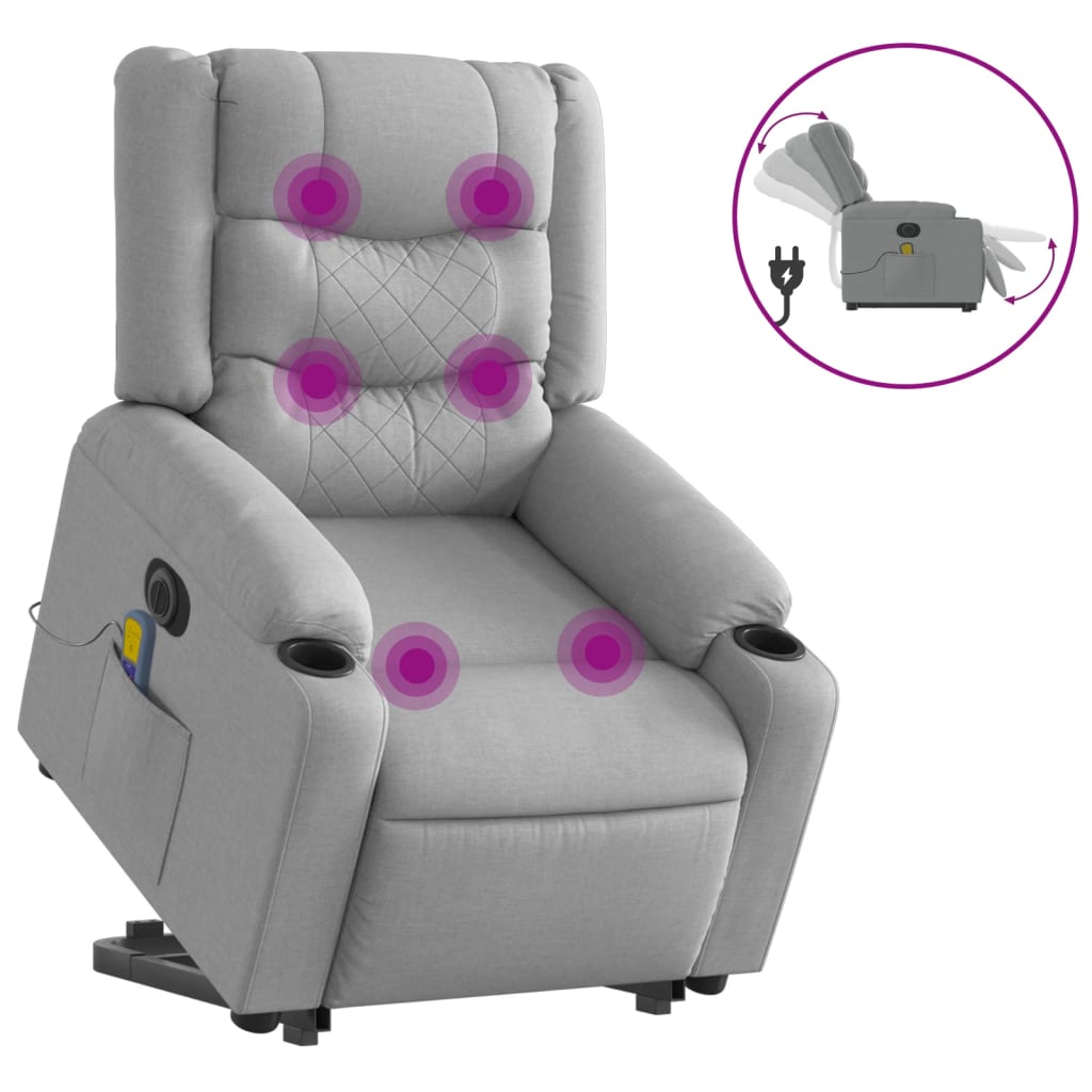 vidaXL Podnoszony fotel masujący, elektryczny, rozkładany, jasnoszary