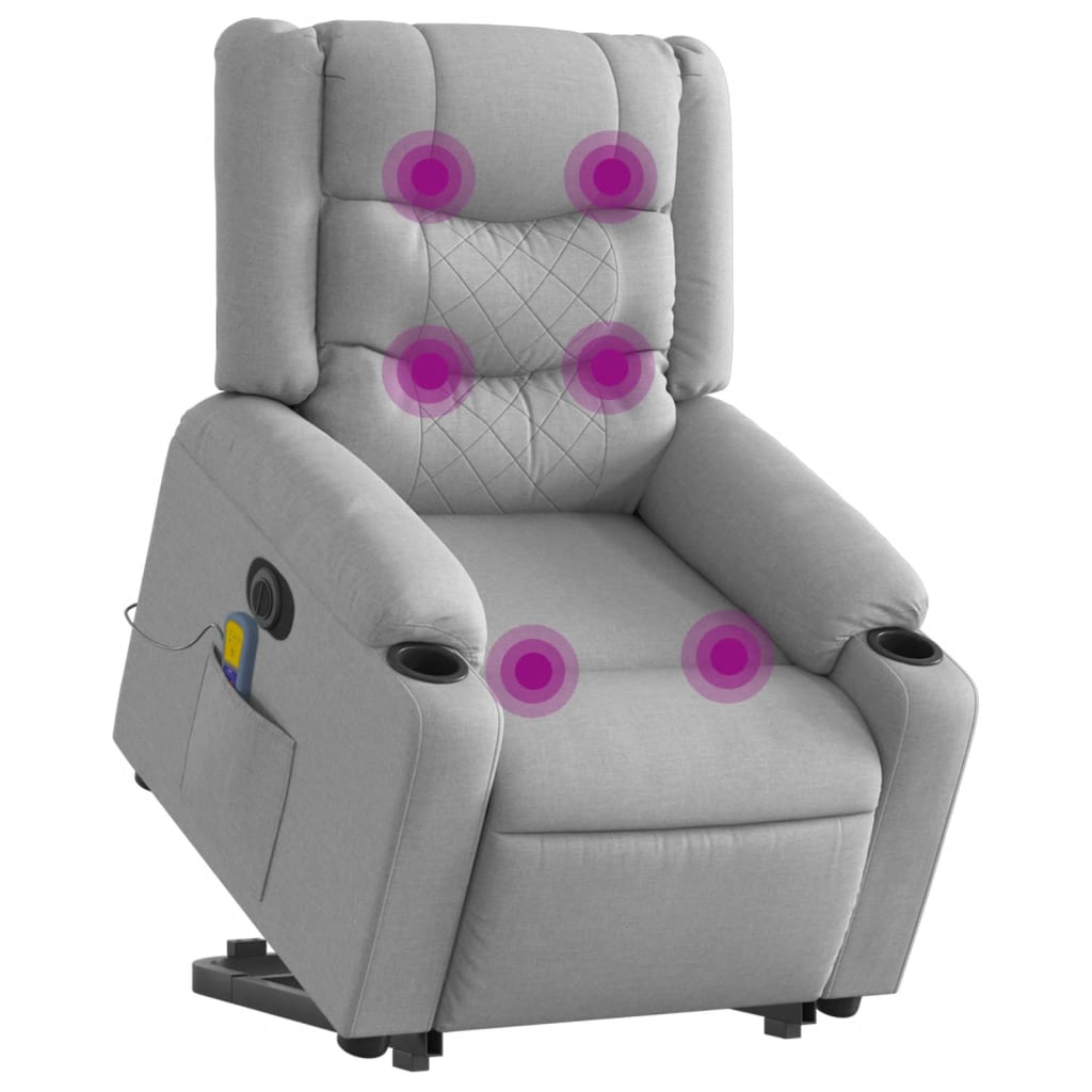vidaXL Podnoszony fotel masujący, elektryczny, rozkładany, jasnoszary