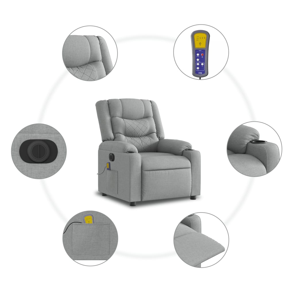 vidaXL Podnoszony fotel masujący, elektryczny, rozkładany, jasnoszary