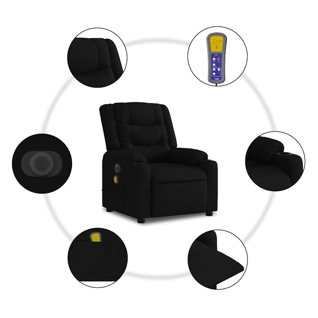 vidaXL Podnoszony fotel masujący, elektryczny, rozkładany, czarny