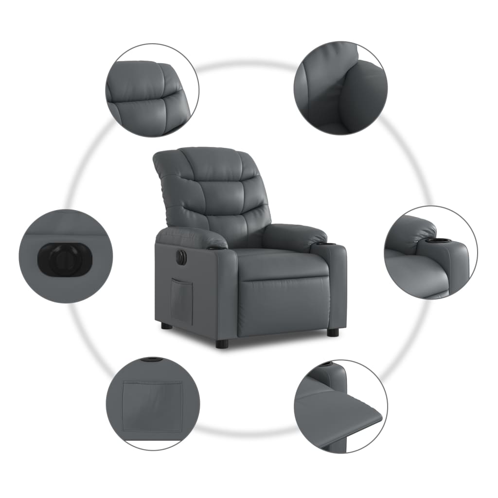 vidaXL Elektryczny fotel rozkładany, szary, obity sztuczną skórą