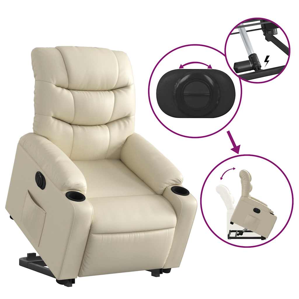 vidaXL Rozkładany fotel pionizujący, elektryczny, kremowy, ekoskóra