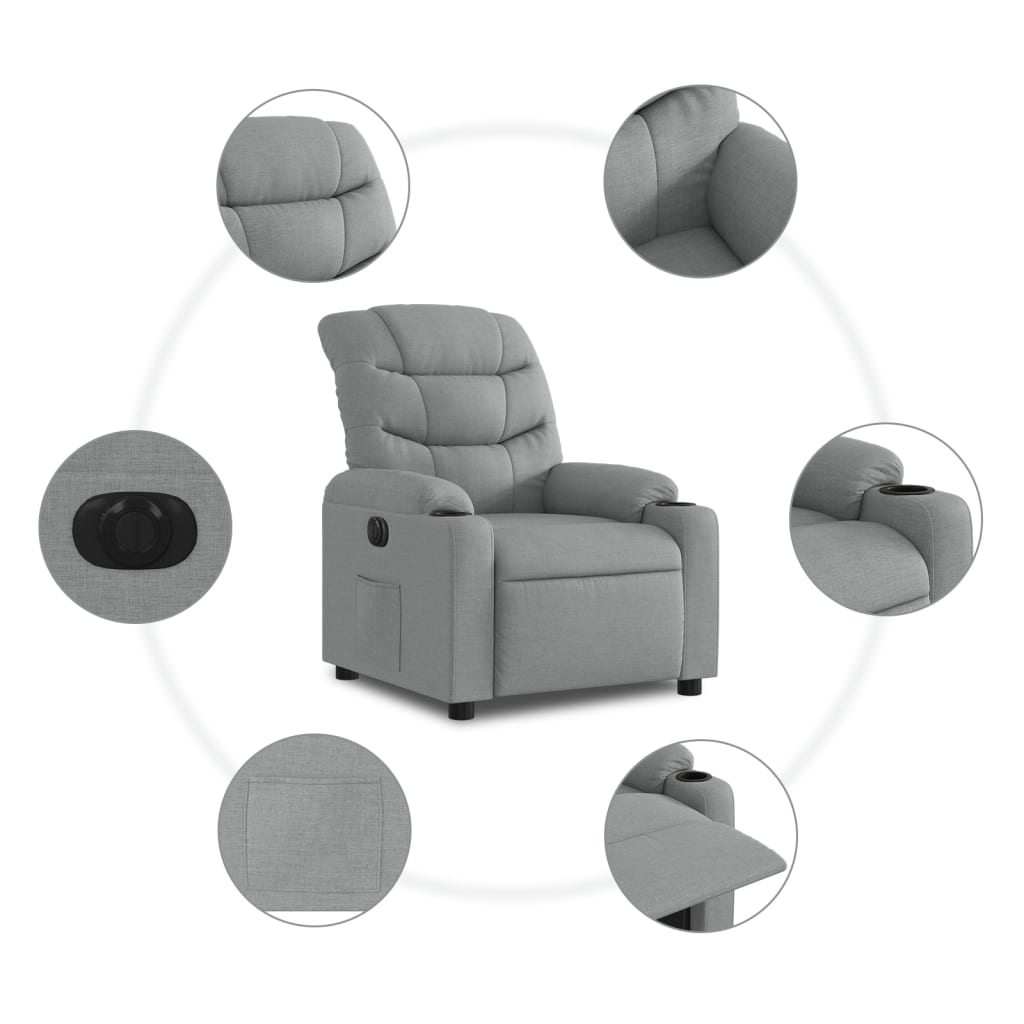vidaXL Elektryczny fotel rozkładany, jasnoszary, obity tkaniną