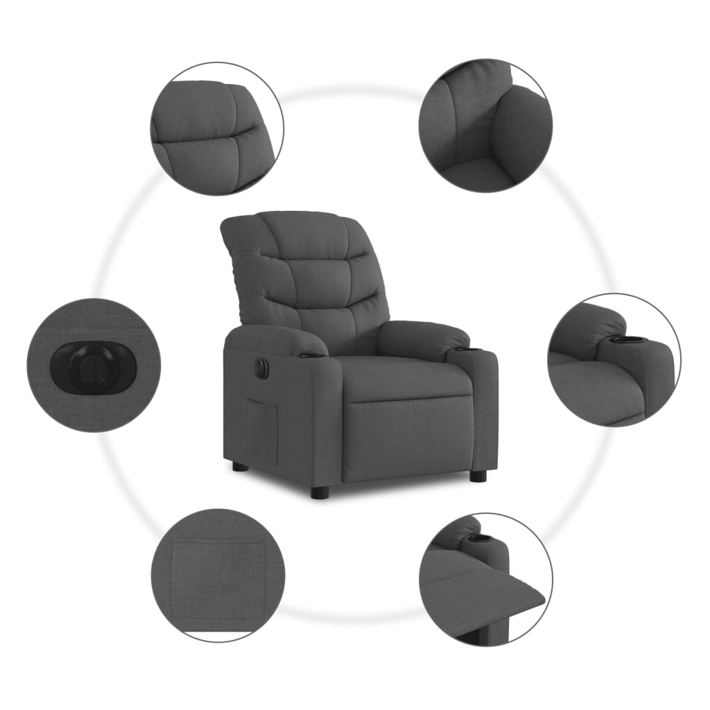 vidaXL Elektryczny fotel rozkładany, ciemnoszary, obity tkaniną