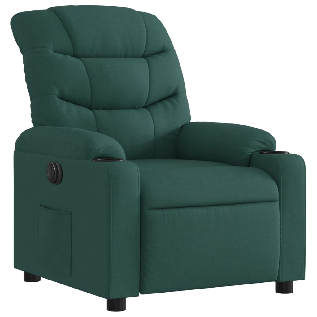 vidaXL Elektryczny fotel rozkładany, ciemnozielony, obity tkaniną