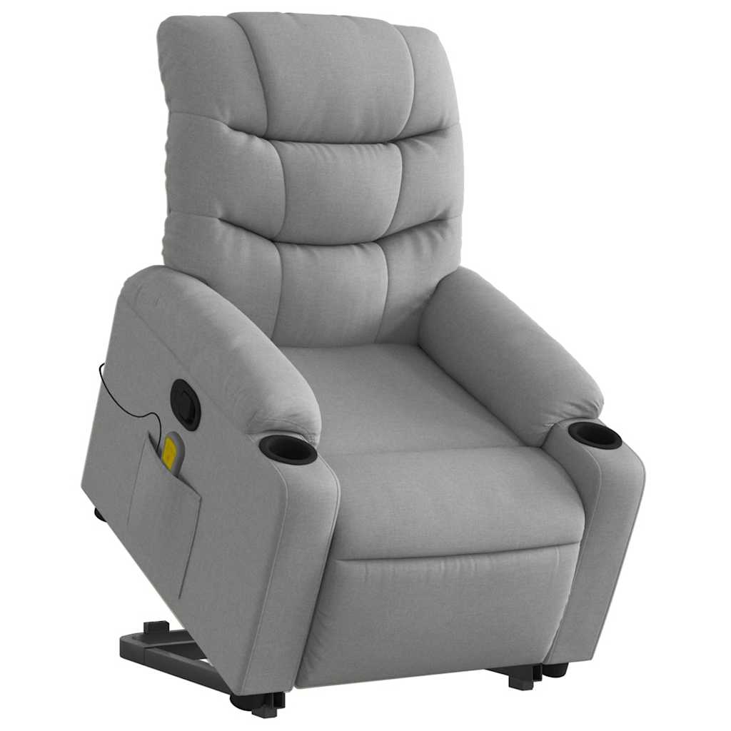 vidaXL Podnoszony fotel masujący, rozkładany, jasnoszary, tkanina