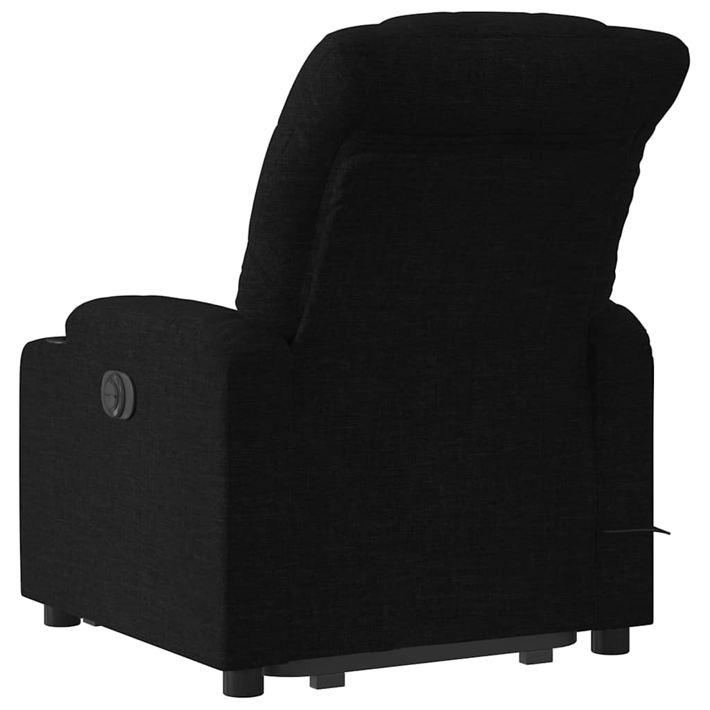 vidaXL Podnoszony fotel masujący, rozkładany, czarny, obity tkaniną